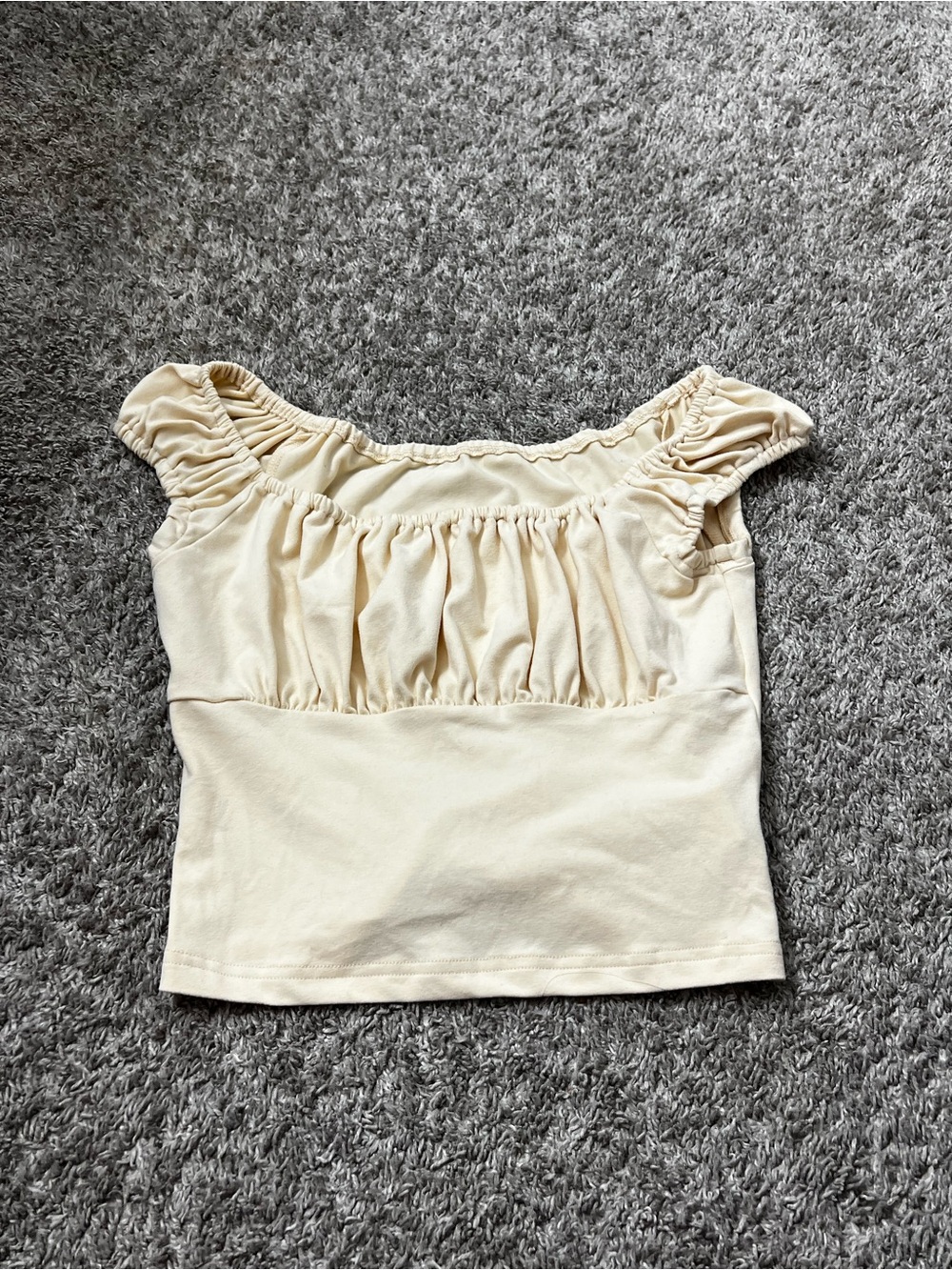 Cream Ruched Off-Shoulder Crop Top